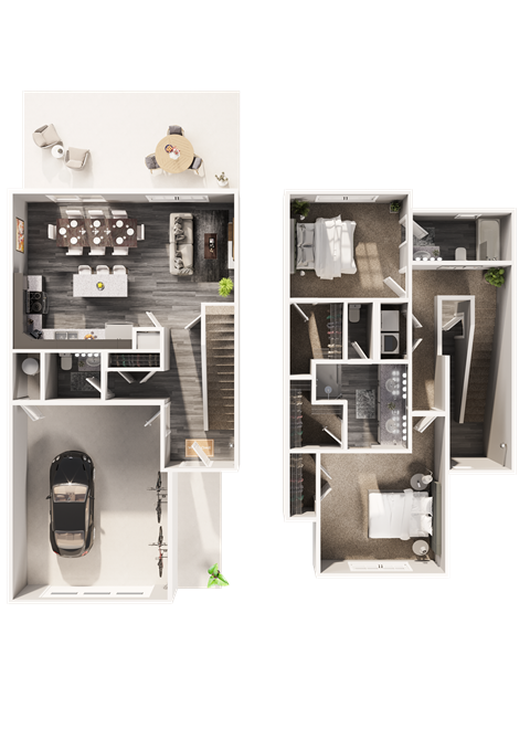 Floor Plan showing 2 bedroom, 2.5 bathroom townhome with a garage at Hillcrest Village, Arkansas